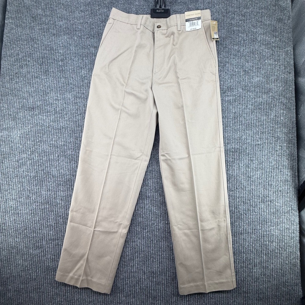 Geoffrey Beene Chino Pants Mens 32x30 Tan NWT Perfect Fit Elastic Waist Cotton‎